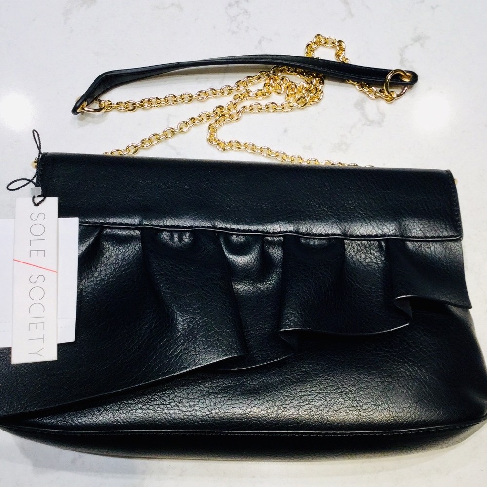Cute New Sole Society Ruffled Black Crossbody Bag